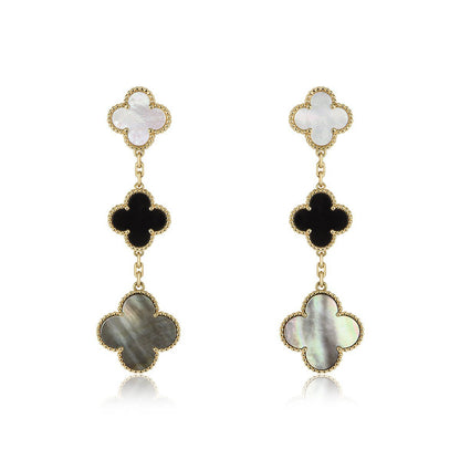 [ROSE]CLOVER EARRINGS GOLD ONYX MOP 3 MOTIF