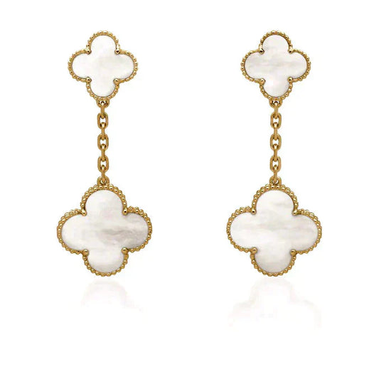 [ROSE]CLOVER 2 MOTIF WHITE MOP EARRINGS