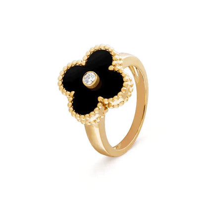 [ROSE]CLOVER ONYX RING GOLD DIAMOND