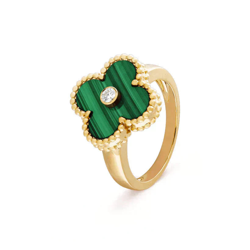 [ROSE]CLOVER MALACHITE RING GOLD DIAMOND